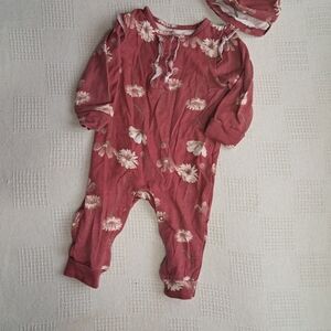 Baby girl 6-9months one piece red jumpsuit with hat